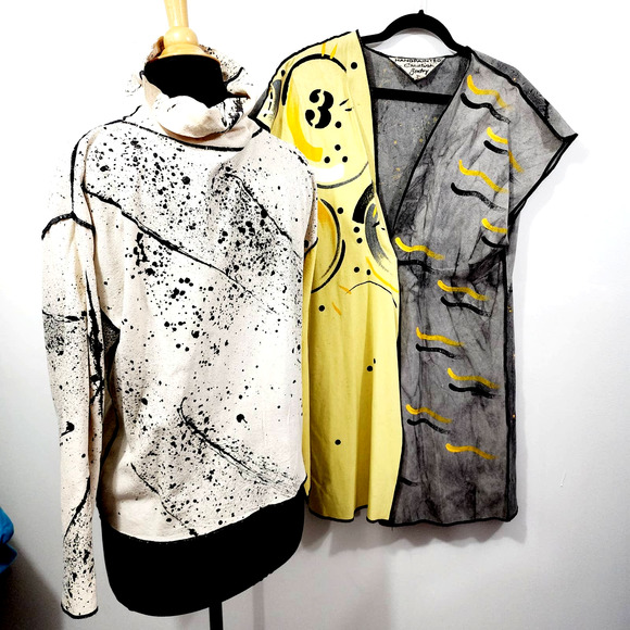 Vintage 90s Christine Gentry Hand painted Knit Mock Neck Top & Vest Set Size M - Picture 2 of 14